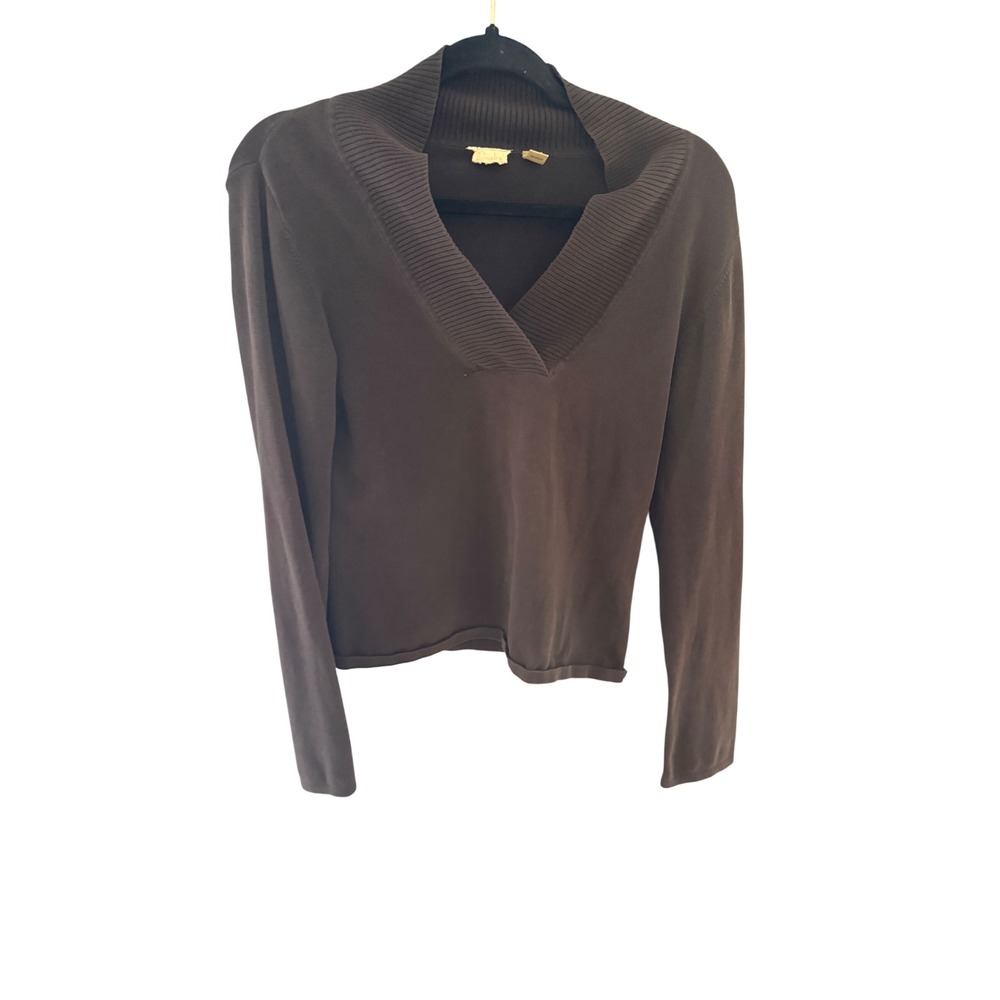 Caslon Y2k Accademia Preppy Fall Brown Ribbed Knit Top Long Sleeve M Vintage
